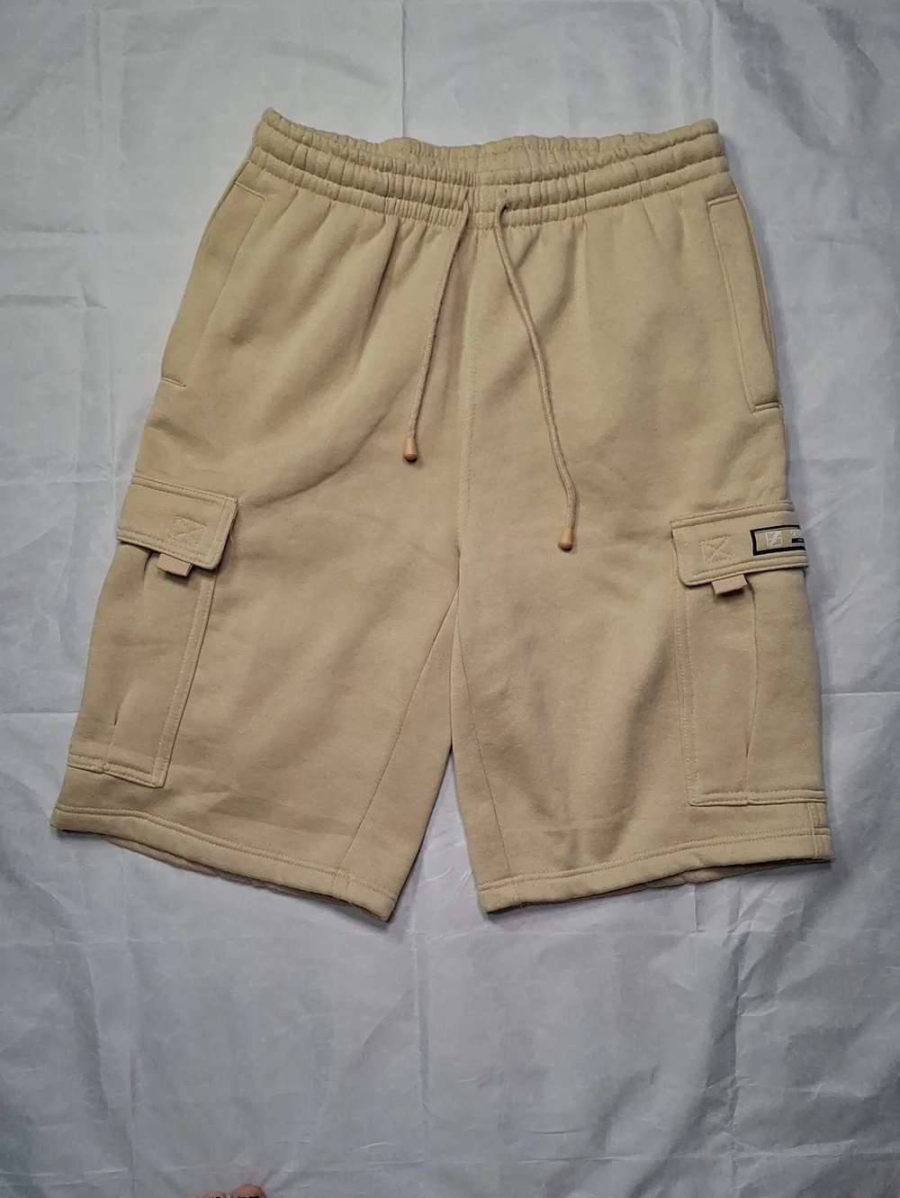 Men's Cargo Sweatshorts in Tan with Drawstring Waist